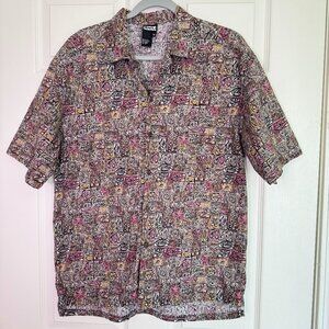 TEVA | Short Sleeve Button Up Shirt | Red/Yellow/Green Native Print 100% Cotton